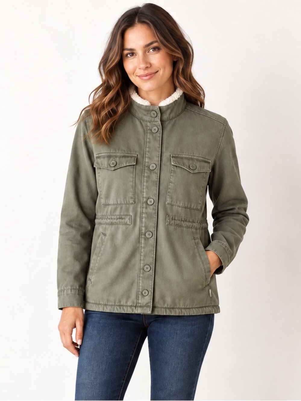 Hang Ten Sherpa Lined Utility Jacket Small Olive Green Military Coat